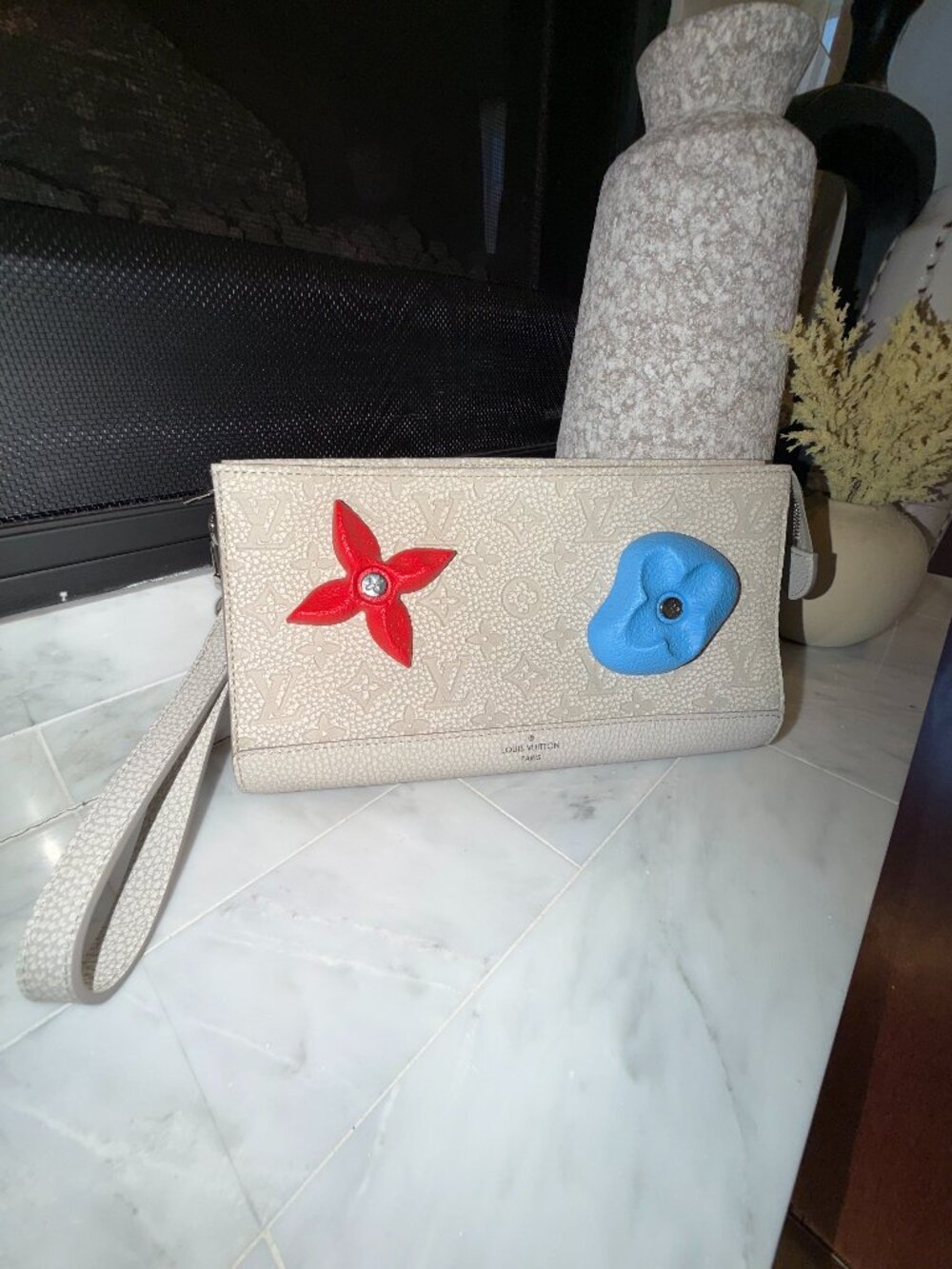 Louis Vuitton Monogram Empreinte Pouch w/ Floral Appliqué | New